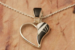 Calvin Begay Genuine Acoma Jet Sterling Silver  Open Heart Pendant